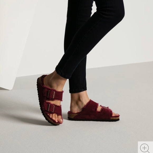 Birkenstock Arizona Shearling Sandals in Maroon - Picture 9 of 14